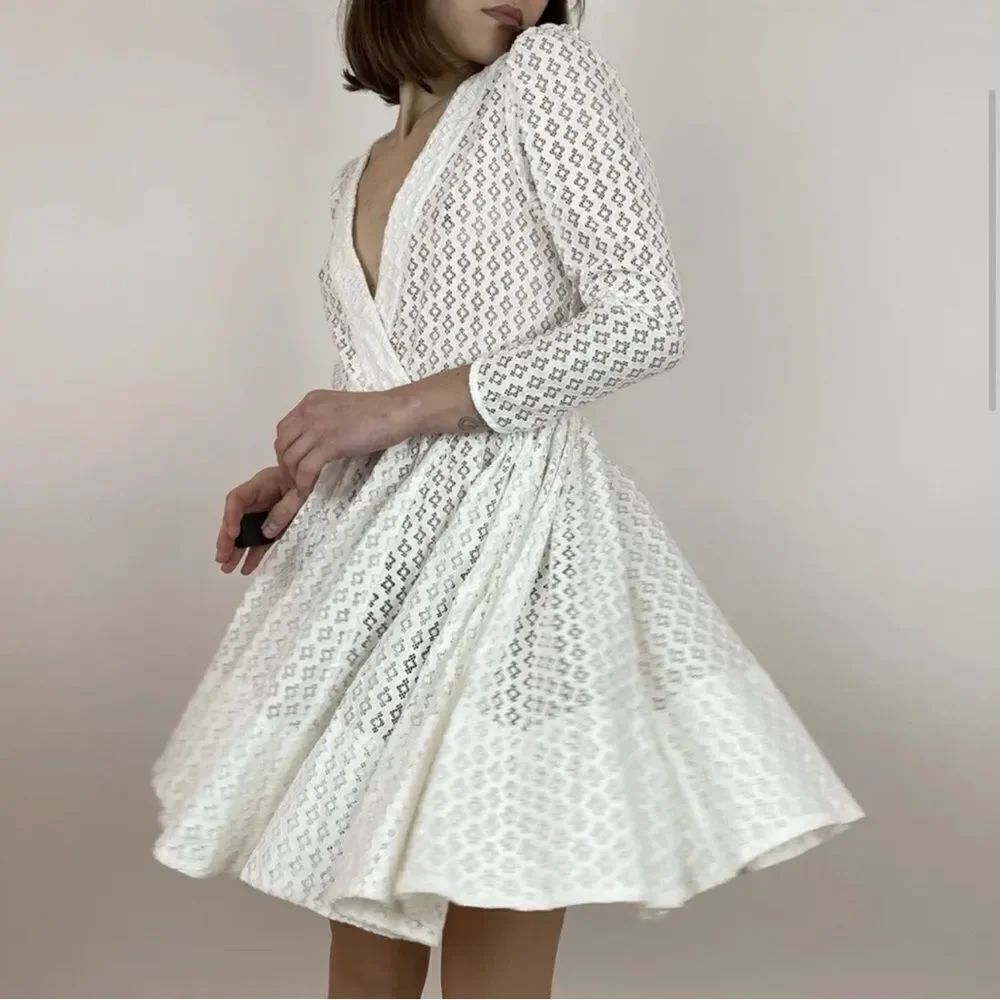 MAJE Ralina White Flared Cotton Lace Mini Dress